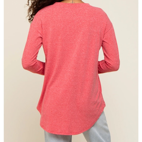 PINK BLUSH RED LONG SLEEVE CURVED HEM TOP - Picture 3 of 4